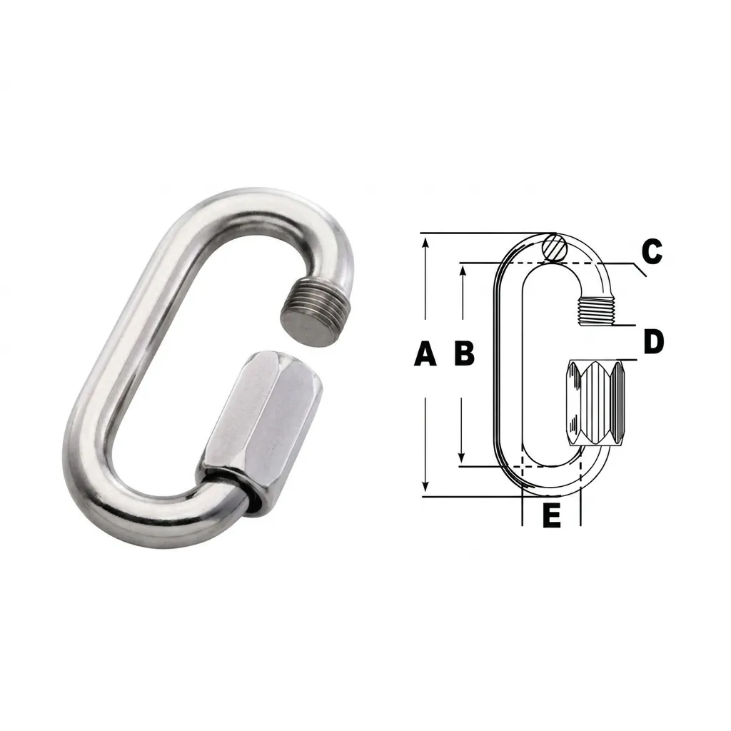 Mosquetão Tipo Oval Inox Malha Rápida Trava Roscada AISI 316